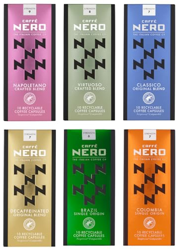 Caffè Nero - Discovery Box - Nespresso Compatible Capsules - Gift Set (Pack of 6, 60 Coffee Pods in Total)