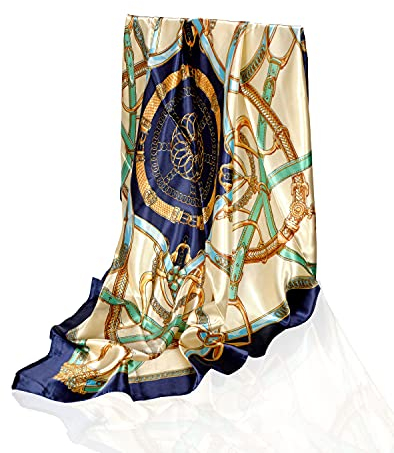 GLORIS Seidenschal Damen 90x90cm Blau Elegante Seidentuch Haare Seidentuch Halstuch Damen Elegant Satintuch Halstuch Seide Bandana Tuch Kopftücher Ansatz Scarf