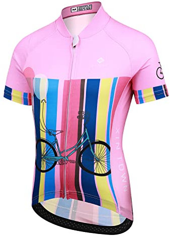 Amur Leopard Enfant Garçon Fille Maillot de Cyclisme Manches Courtes et Cuissard de Cycliste Combinaison Cycliste pour Unisex Enfants Séchage Rapide VTT Eté,Rose + Vélo/Maillot de Cyclisme,S