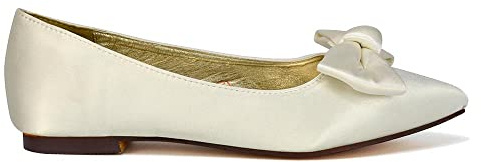 ESSEX GLAM Womens Flat Bridal Pumps Ladies Satin Bow Pointed Toe Bridesmaid Wedding Shoes Size 3-8