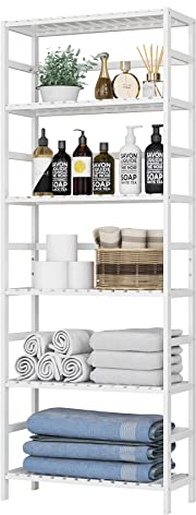 FOREHILL Bamboo Shelving Units 6-tier Storage Shelves Adjustable Kitchen Storage Book Rack Plants Stand Shelf for Bathroom Kitchen 60x26x161cm White