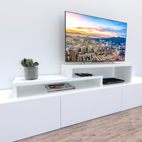 Henor Meuble TV Échelle Réglable Bois 110+110 x 35 x 30/15 cm Blanc
