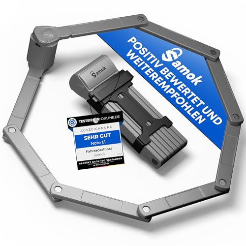 Samok® Fahrradschloss Faltschloss 120cm lang inkl. Halterung - Fahrrad Stahl Schloss faltbar mit Schlüssel - HOHE SICHERHEIT LEVEL 10 - Radschloss Diebstahlsicher E-Bike, Rennrad & MTB-Bike Lock