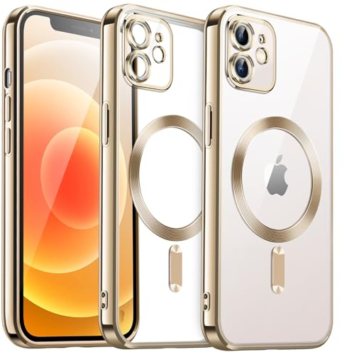 JETech Weiche Klar Hülle für iPhone 12 6,1 Zoll, Kameraschutz Vollständiger, Kompatibel mit MagSafe Kabellosem Laden, Stoßfest Elektroplattiert TPU Handyhülle (Gold)