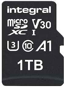 Integral 1TB microSD Card Premium Alta Velocidad Tarjeta de Memoria Vídeo 4K - hasta 100MB/s Lectura y 50MB/s Escritura, UHS-I, U3, Clase 10, A1 Rendimiento para App - Smartphones, tabletas, Drones
