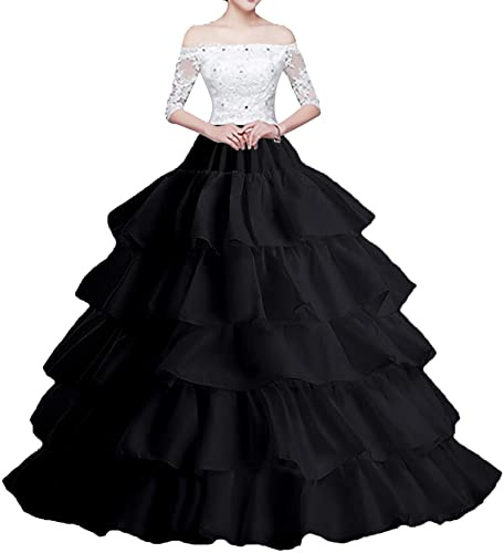 Wohnvoraus Enagua de mujer con 4 aros y 5 volantes debajo de la falda vestido de baile crinolina medio deslizamiento para vestido de novia de boda, Negro, talla única