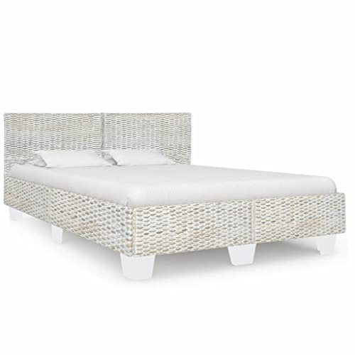 Lechnical Bed Frame Grey Natural Rattan 140x200 cm,Bed Frame,Bed Frame Modern Style,Bedroom Furniture(SPU:283091)