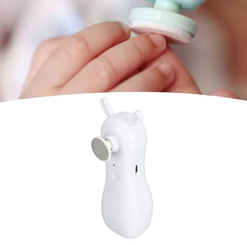 Baby-Nagelfeilenschneider, Baby-Nagelschneider, Elektrisch, Wiederaufladbar, Sichere Pflege, Nagellack-Trim-Set-Set mit 6 Schleifköpfen und LED-Licht für Neugeborene, Weiß