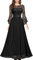 MISSMAY Women's Vintage Scoop Neck Lace Bell Sleeves Chiffon Prom Bridesmaids Party Gown Formal Long Dress (Meidum, Black)