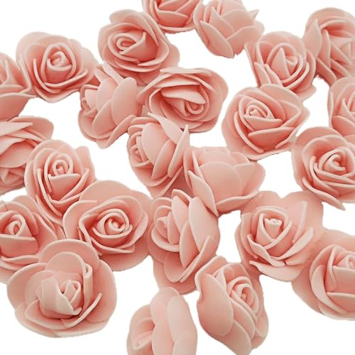 Carytalee 100 PC Artificial Flowers Mini Foam Rose Heads Flowers 3.5 CM for DIY Wedding Flowers Bouquets Crafts Scrapbooking Home Decor (Champagne Pink)