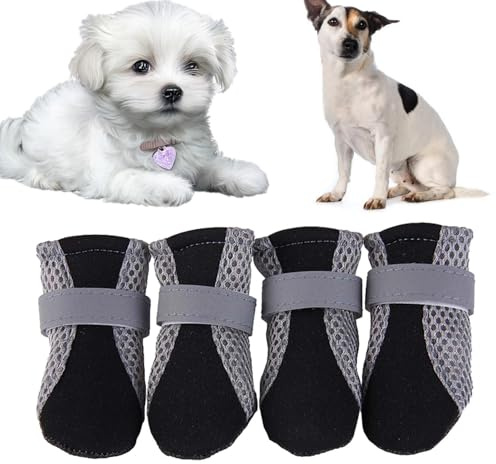 Lot de 4 bottes de randonnée pour chien – Chaussures d'été légères en maille pour chien – Chaussures d'été pour animaux de compagnie | Sandales imperméables pour les promenades en plein air, la course