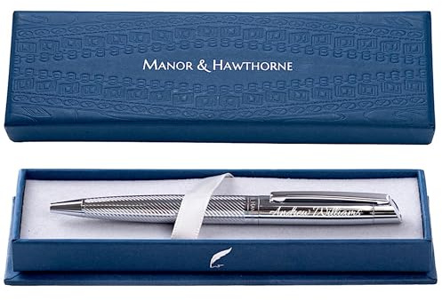 Manor & Hawthorne Elegant Ballpoint Pen - Premium Writing Instrument in Luxury Box - Smooth Ink Flow, Refillable Pen - Professionals, Business, Office Use, Special Occasions (Silver (Personalised))