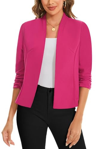 LADI TREND Ladies Hot Pink Open Front Blazers 3/4 Sleeve Cardigan Washable Business Outerwear Night Out Dress Top Summer Lightweight Jackets Business Events (Hot Pink M)