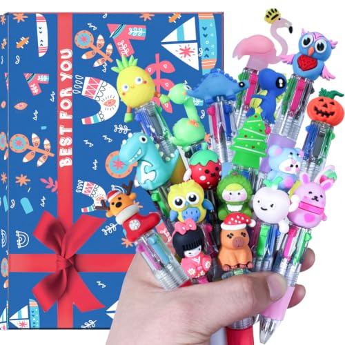 18 PCS Multicoloured Pen, Party Bag Fillers for Kids, Novelty Pen Set | Pens for Kids 4 in1 Coloured Funny Pens Mini Retractable Ballpoint Pen Party Favours for Class School Supplies