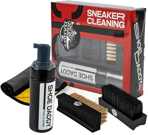 Shoe Cleaning Kit – Premium Foam Shoe Cleaner with Soft & Stiff Bristle Brushes and Microfiber Towel – Shoe Cleaner for Sneakers, Tennis, Gym, White Shoes, Leather, Mesh, Knit, Canvas & Nubuck, PU