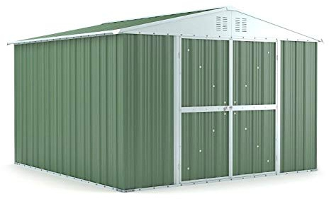 Box in Acciaio Zincato Casetta da Giardino in Lamiera 3.27 x 3.07 m x h2.17 m - 145 KG – 9,4 metri quadri (Verde)