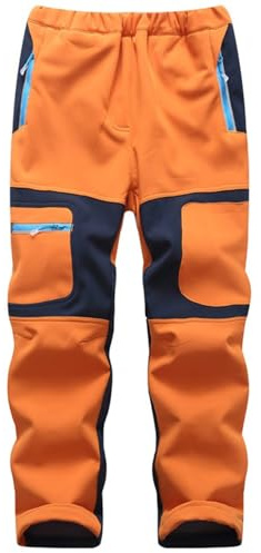 Arssm Kids Boy's Snow Pants Youth Fleece Lind Hiking Pants Softshell Winter Warm Insulated Trousers(Orange-8-9Y)