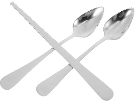 NUOBESTY Utensilios de Acero Inoxidable para Pomelo con Cuchara y Cuchillo Dentados Mango Ergonómico Grueso para Frutas Cítricas Kiwi Postres y Ensaladas