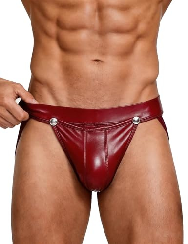 ohyeahlady Jockstrap Homme Cuir PU Ouvert Devant Grande Taille | String Ficelle Ouvert Bretelle, Slip Chic Poche Ouverable,Tanga ,Tenue Club Libertin,Gay,Sissy,Sous Vetement,Lingerie Hot