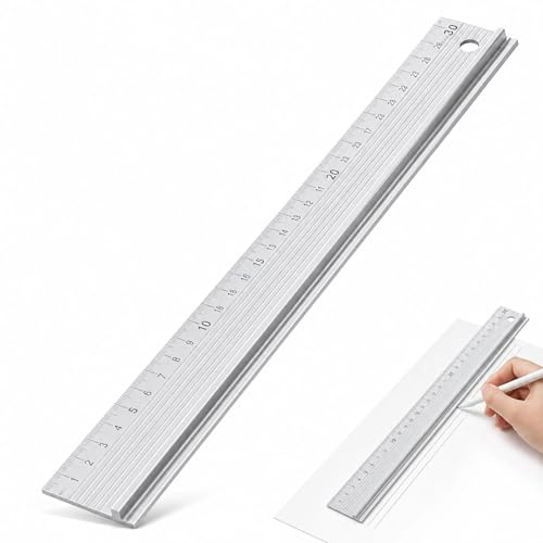 30cm Aluminium Cutting Ruler with Raised Safety Edge & Non-Slip Base – Precision Craft, DIY, Fabric Cutting & Technical Measurement Tool
