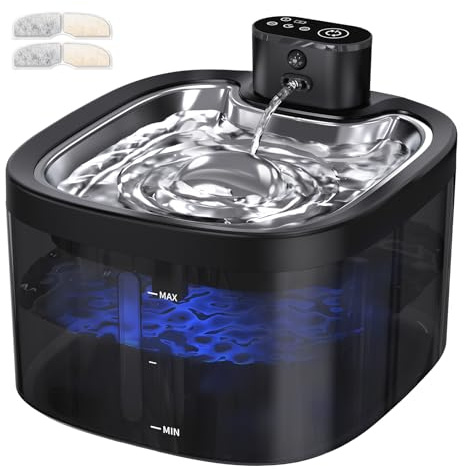 Cat Water Fountain for Drinking Wireless: 3.5L Battery Operated Quiet Cat Fountain, Automatic Pet Water Dispenser Rechargeable, Cats Drinking Bowl with Motion Sensor, Stainless Steel Tray(2Filters)