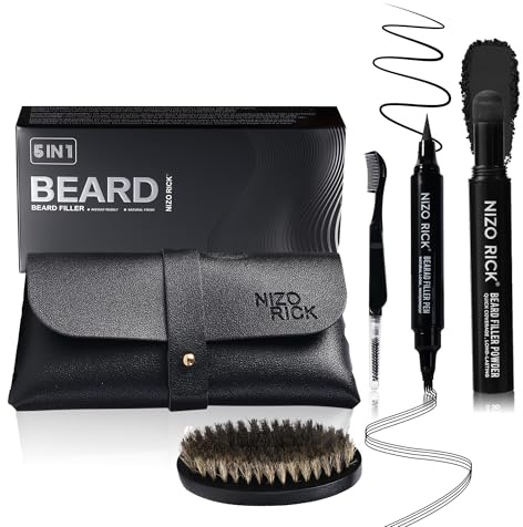 Nizorick Beard Pencil Kit for Men, 5 in 1 Waterproof Beard Filler Pen Set with Brush, Long-Lasting Dual Tip Filling and Shaping Tools for Hairline, Mustache & Patchy Beard (BLACK)