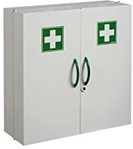 Armoire à pharmacie blanche 2 portes fermeture magnétique et serrure à clé L52 x H54 x P20 cm
