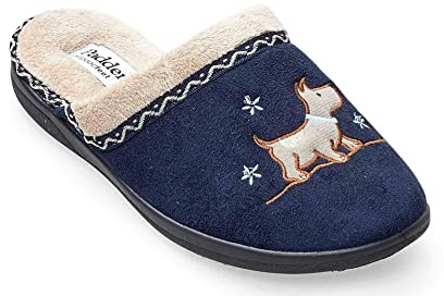Padders Scotty Wide Fitting Open Back Womens Memory Foam Slippers (5 UK, Navy, numeric_5)