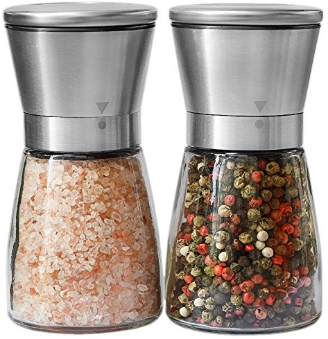 Salt and Pepper Grinder Set – Manual Salt Grinder and Pepper Mill for Black Pepper, Sea Salt – Refillable, Easy-to-Use Salt & Pepper Mill Set