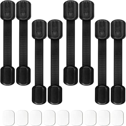 SACONELL Kindersicherung, Schwarz, Babysichere Schrankriegel ohne eingeklemmte Finger für Schrank/Schubladen/Schrank/WC-Sitz/Backofen und Kühlschrank, inklusive 9 extra Klebepads, 8 Stück
