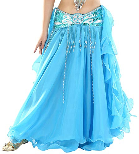 Vobozeany Jupe Danse du Ventre Femme Longue élégante en Mousseline Couleur Unie Jupe Danse Orientale Costume Professionnelle Moderne Danse