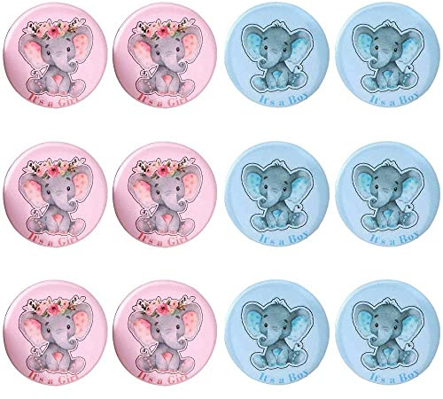 iMagitek 40 Pcs Elephant Gender Reveal Button Pins Blue Elephant Team Boy Pink Elephant Team Girl Button Pins for Baby Shower Party Favors Gender Reveal Party Game Supplies
