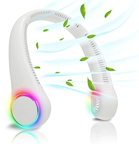 ITSHINY Ventilador de Cuello, Mini Ventilador Portatil, Ventilador Cuello Sin Aspas, Ventilador USB Recargable Bateria 4000 mAh con Ajustable 3 Velocidades Luz LED para Viajes Deporte Oficina Hogar