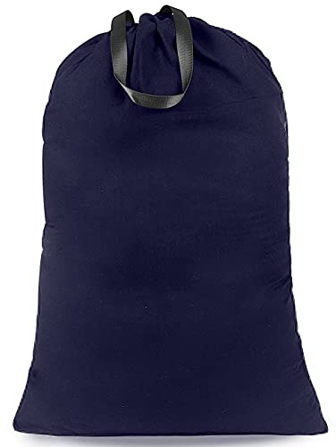 Heavy Duty Laundry Bag with Drawstring and Handle, Extra Large Travel Dirty Clothes Bag for Laundromat and Household, Durable Rip-Stop Laundry Hamper Liner, 28 x 40 Inch by SANFERGE, Navy Blue