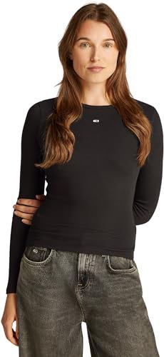 Tommy Jeans Damen Langarmshirt Slim Fit Essential aus Baumwolle, Schwarz (Black), M