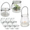 Relaxdays Windlicht Glas, 12er Set, Teelichthalter mit schwarzem Henkel, 3 versch. Größen, Kerzenglas, rund, transparent