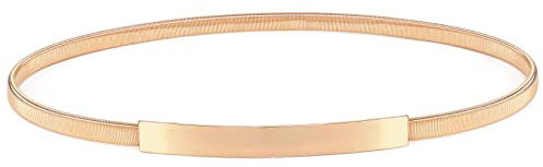 JASGOOD Women's Gold Stretch Thin Metal Cinch Belt for Dress - Skinny Elastic Waist Belt, Perfect for Dresses, Tops & Blazers, XL