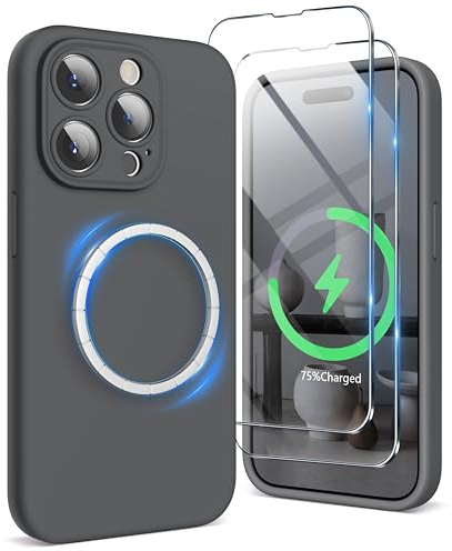 SURPHY für iPhone 15 pro Hülle Silikon (6,1) kompatibel mit MagSafe mit Displayschutzfolie & Vollständiger Kameraschutz, Handyhülle iPhone 15 pro Case mit Magnete, Tonbraun