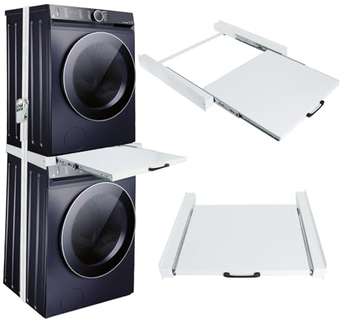 Stacking Kit for Washer and Dryer with Sliding Shelf and Ratchet Ropes