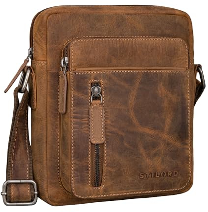 STILORD 'Dain' Umhängetasche Herren klein Leder Schultertasche Herrentasche zum Umhängen Herrenhandtasche Echt-Leder Crossbody Bag Ledertasche Vintage klein Echtleder, Farbe:bergamo - braun