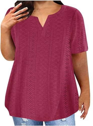 Camisetas Manga Corta Mujer,Blusa Mujer Verano 2024 con Cuello en Pico,Color Sólido T-Shirt Multicolor Shirt Tallas Grandes Blusa Casual Tops Básica Camiseta Mujer Pullover Blusa