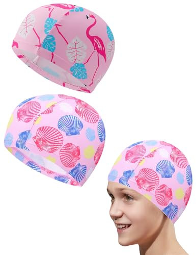 Zeayebsr 2 Stück Badekappe Kinder,Badekappe, wasserdichte Kinder Badekappe Silikon Elastische Mädchen Schwimmmütze,Badekappe mädchen Lange Haare,schwimmkappe Kinder,schwimmhaube Kinder