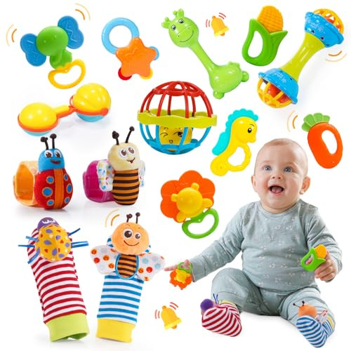 Wootoyz Giochi Neonato, Sonaglio Neonato 0-3 Mesi, Giocattoli Neonato Regalo Bambino 0-12 Mesi, Giochi Dentizione Neonato, Regalo Bambino 1 Anno, Giocattoli Montessori 0-12 Mesi