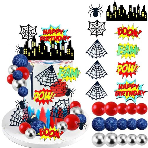 QXNDXQ 32 Stück Kuchen Deko Kindergeburtstag, Superhelden Cake Topper, Spider Kuchen Deko, Hero Tortendeko für Mädchen, Junge, Geburtstagsfeier