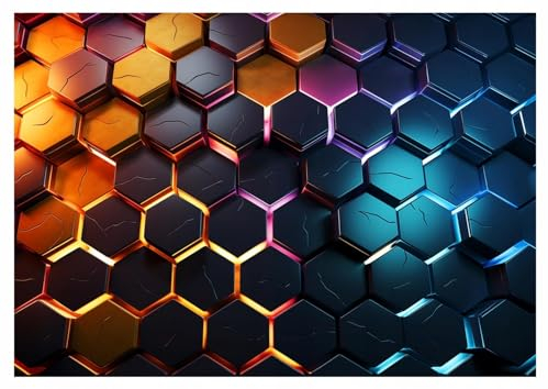 WallArena - Vlies Fototapete Kinderzimmer 400x280 cm Junge Gaming Hexagon - Fototapeten Tapeten für Kinder Kindertapete Kinderzimmertapete - Vliestapete Wandtapete Tapete 3D Effekt