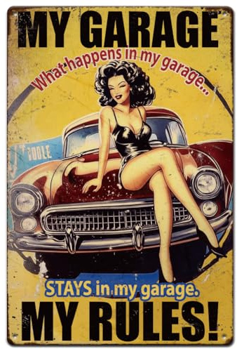 Hobbspring 1 cartel vintage de chapa metálica de 20 x 30 cm de hierro retro My Garage My Rules, cartel de aspecto oxidado, garajes, mujeres, póster para casa, oficina, cocina, bar, cafetería, jardín,