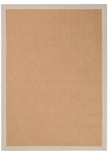 carpetfine Sisalteppich Naturfarbe 80x150 cm handgewebt mit Bordüre aus Baumwolle in Taupe | Moderner Rutschfester Flachgewebeteppich Uni aus Naturfasern für Wohnzimmer, Schlafzimmer