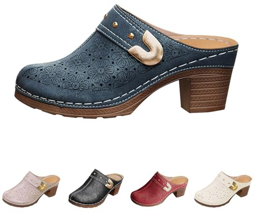 Muli da donna con zeppa alta, chiusure con punta chiusa, sandali con zeppa alta, supporto per l'arco plantare, pantofole comode da infilare, scarpe da passeggio comode, infradito ortopediche a pianta