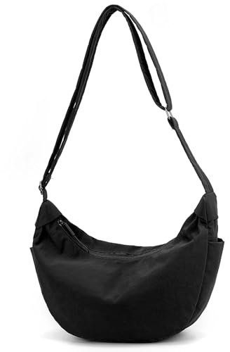 Kommodum Borsa Mezzaluna Tracolla Donna Grande, Borsa a spalla Stile casual con Tracolla regolabile, Messenger Crossbody Moon Bag km31 (NERO)