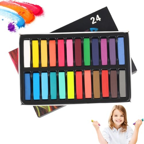 GNHG gesso senza polvere per bambini,24 pezzi di gessi colorati per strada non tossici, gesso lavabile per lavagna, disegno, scrittura, gioco all'aperto